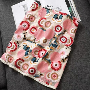 Mesh Heavy Embroidery, High Waist Pink‎ Ripple Half Skirt